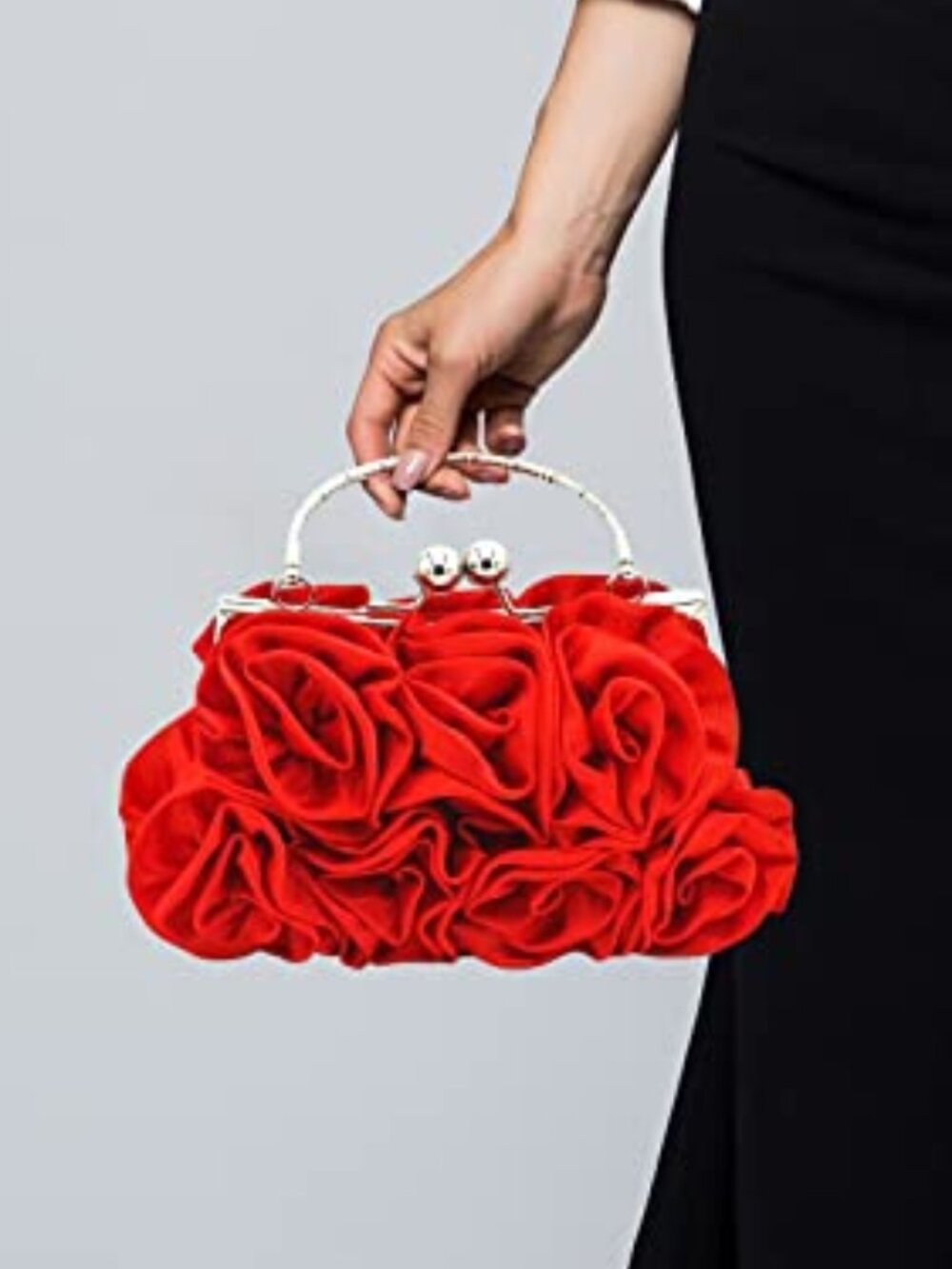 Women Evening‎ Clutch Bag Floral Satin Small Purses with Detachable Strap